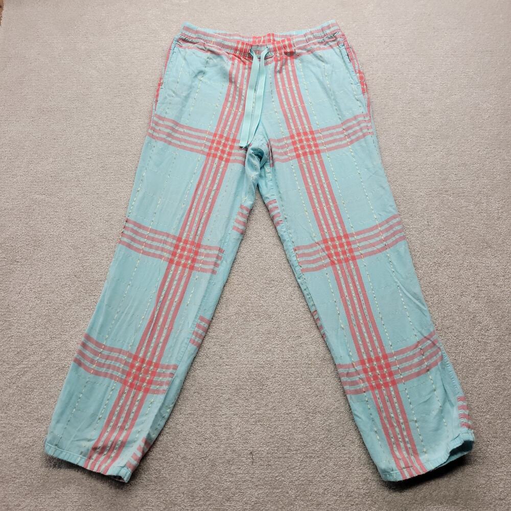 Victoria’s Secret Womens M Aqua Pink Plaid Pajama Pants Gold Metallic Lounge